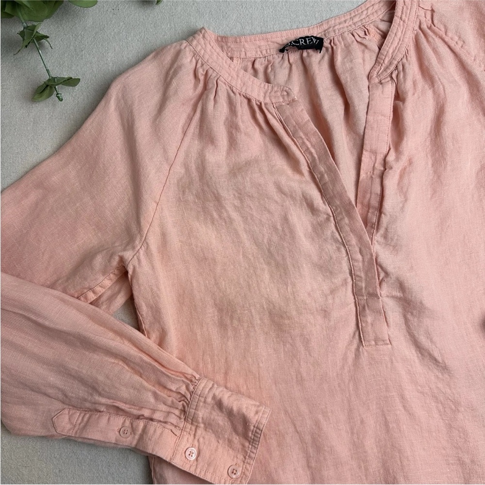 J. Crew Cabana Top 100% Linen Peach Long Sleeve Crop V-Neck Women’s Size XS